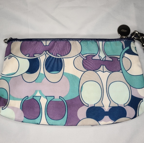 Coach Vintage Poppy Purple, Blue & Teal Monogram Wristlet - Picture 3 of 9